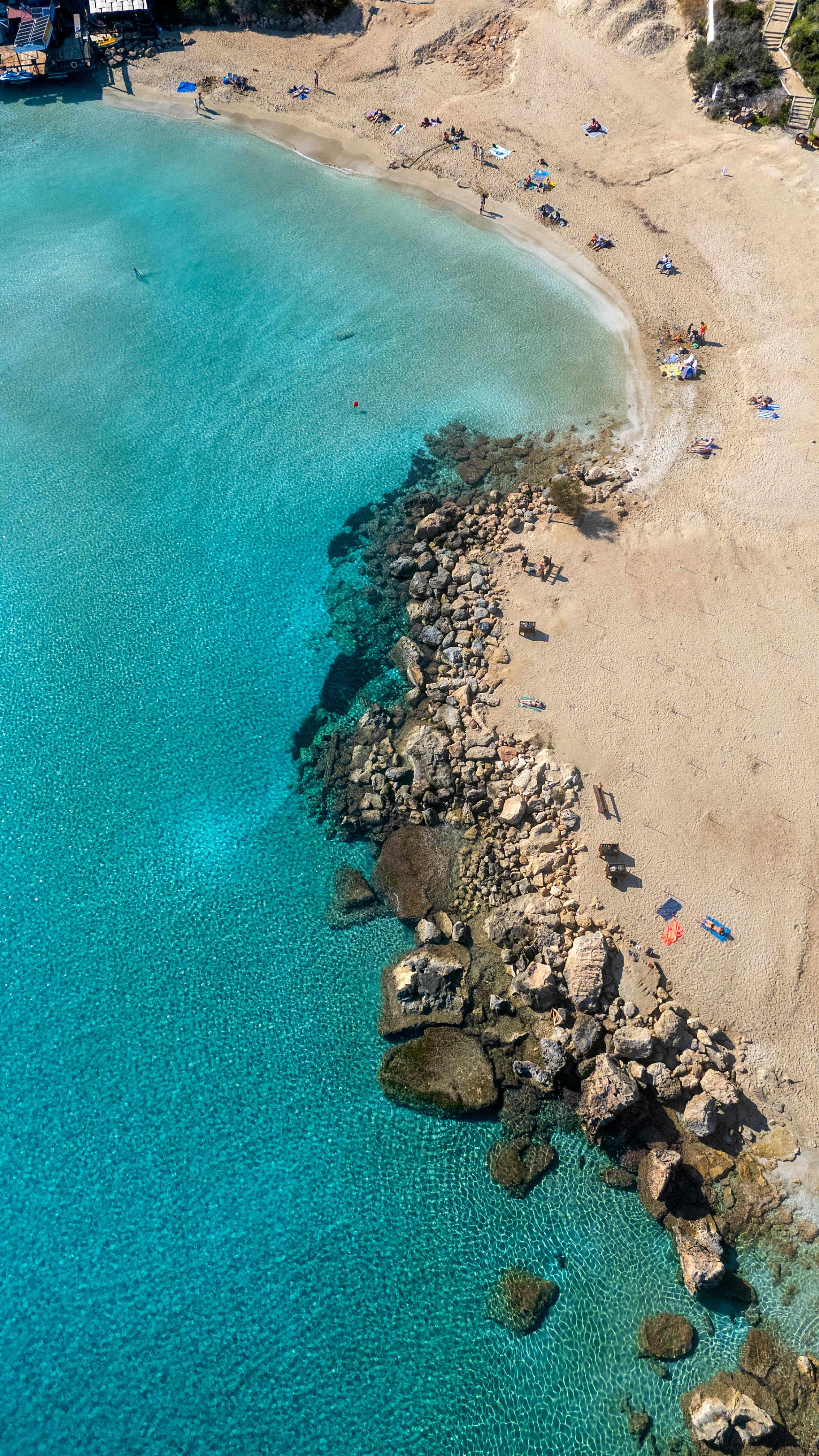 Aerial view of beach near Limassol with turquoise clear water