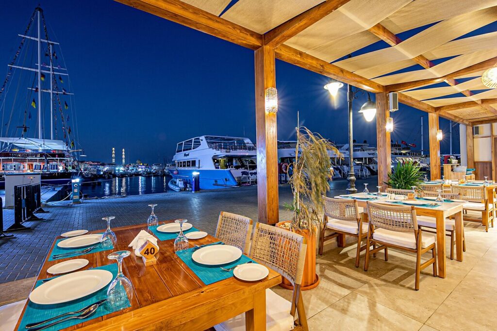 Limassol Marina luxury restaurants night